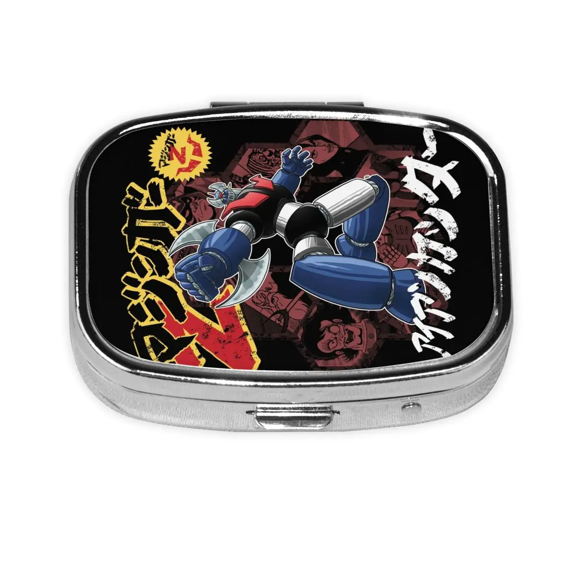 

Custom Mazinger Z Mecha Robot Square Pills Box Cartoon 80s Manga Mini Metal Pill Container Medicine Box Dispenser