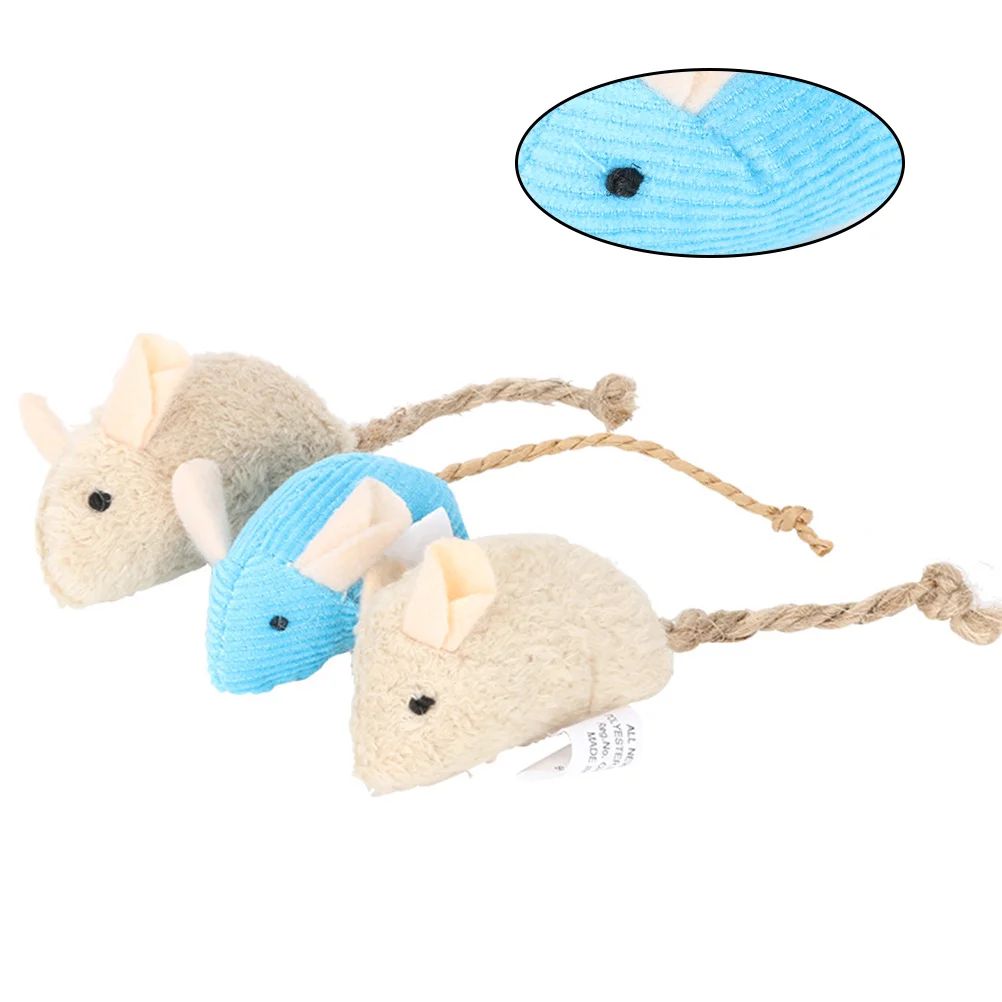 3PCS Lifelike Mice Pet Cats Interactive Toys Mini Funny Plush Mouse Set for Kitten (Beige/Blue)