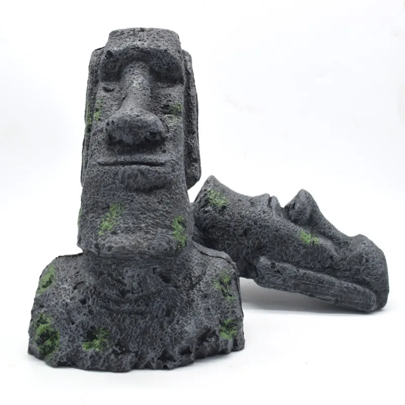 Aquarium Moai Statues Easter Island Head Ornaments Fish Tank Landscaping Decor Home Tabletop Terrarium Aquascaping