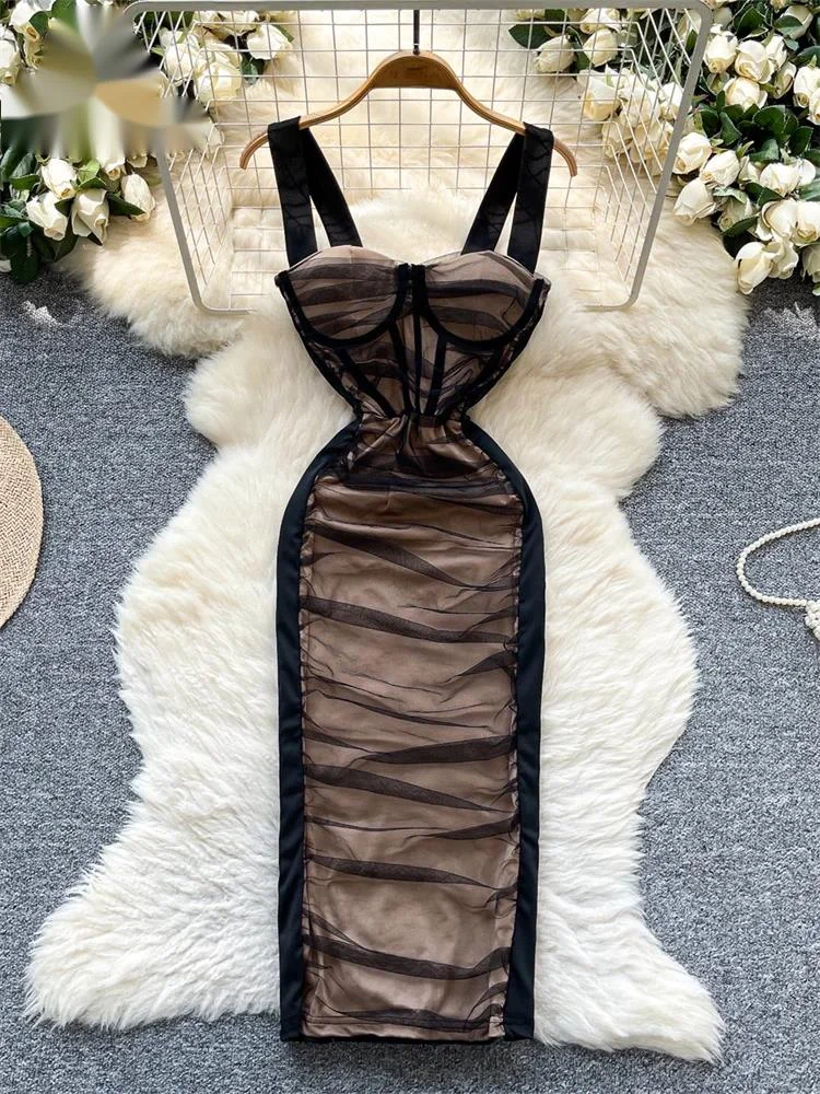 

Американское сексуальное сетчатое платье-корсет без бретелек с плиссировкой, облегающее, новейшее, для пляжных вечеринок, с открытой спиной, обтягивающее, летнее платье