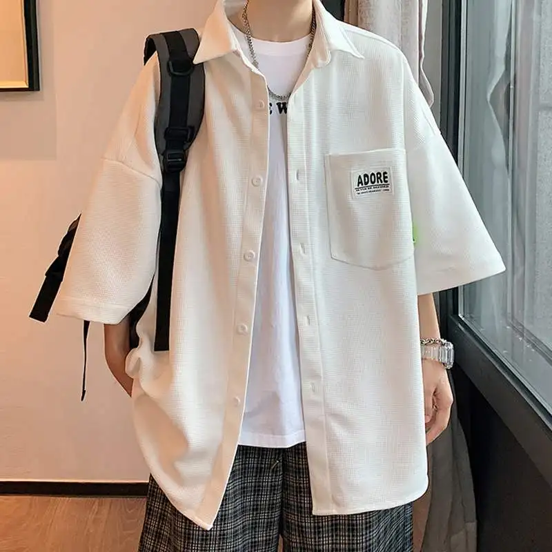 

White Casual Shirt Men's Summer New Loose Large Size Short Sleeve College Style Trendy Casual Outerwear FpmR Brand