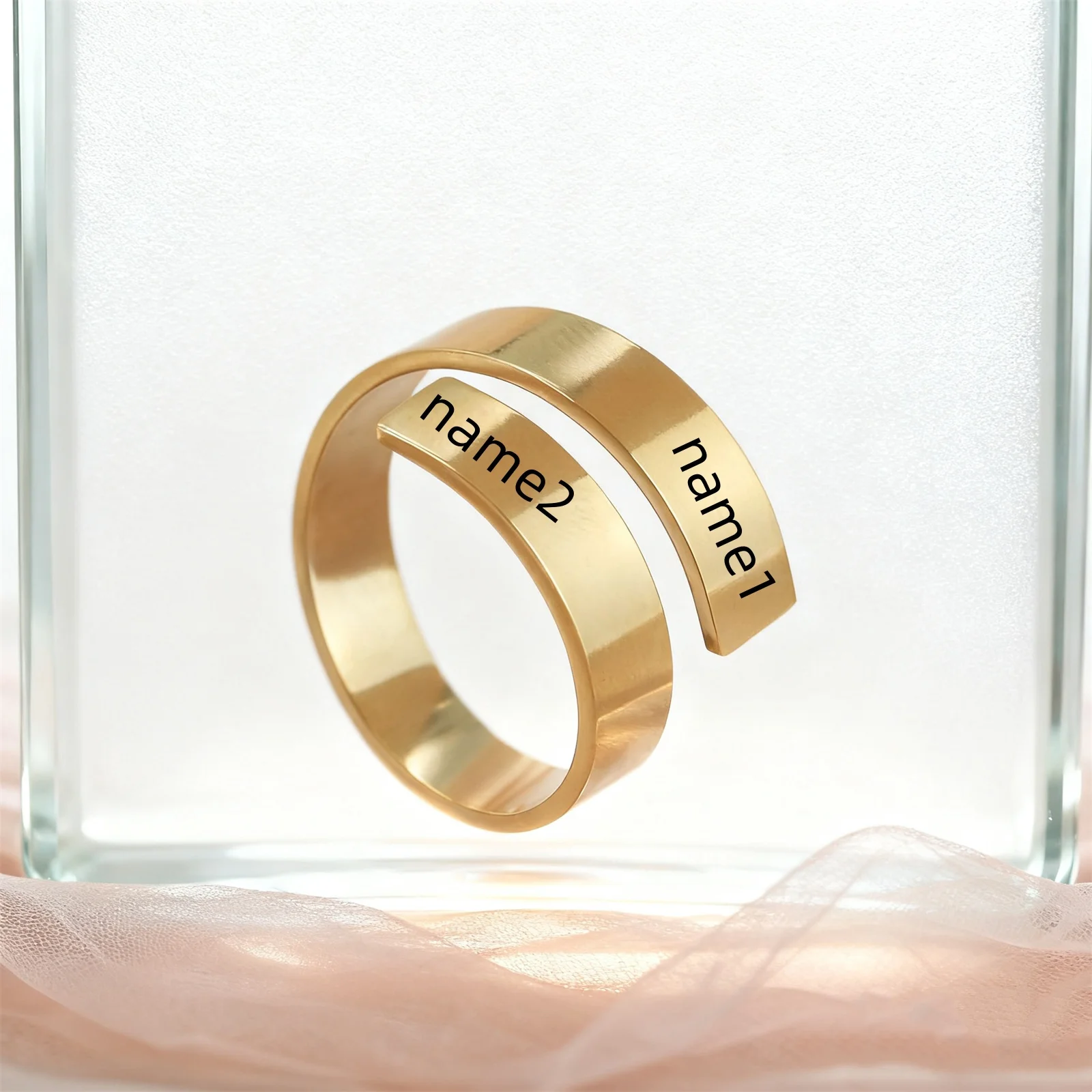 تخصيص شخصية اسم الزوجين حلقة الفولاذ المقاوم للصدأ قابل للتعديل حلقة لف تويست حلقة هندسية حلقة زوجين المجوهرات