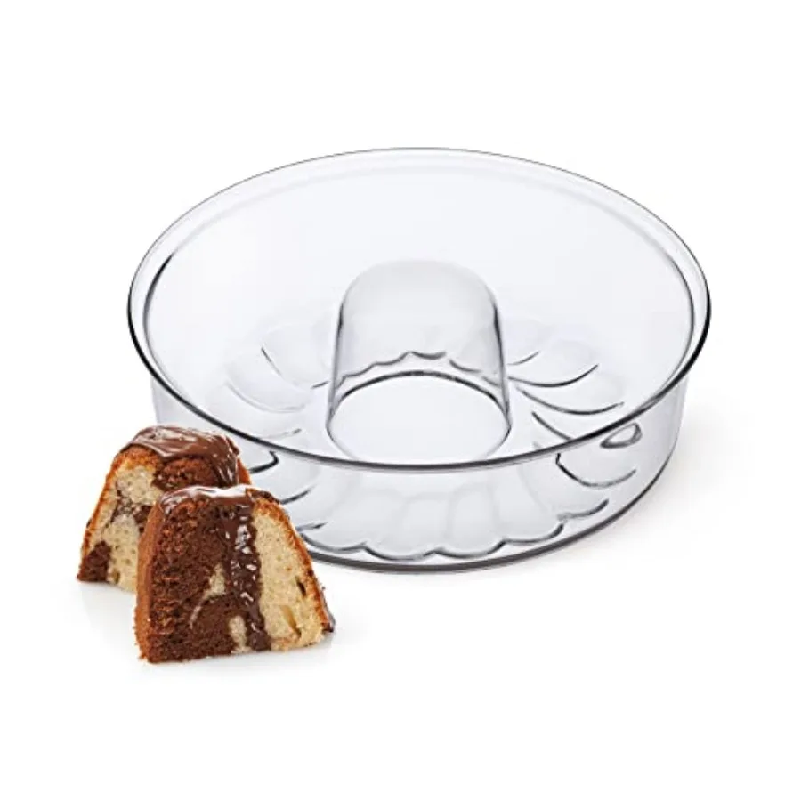 

Прозрачная стеклянная форма для выпечки Bundt, 4,75 дюйма, устойчивая к нагреву, холоду и ударам, вместимостью 2,1 кварта (8,4 чашки), произведено в Европе.