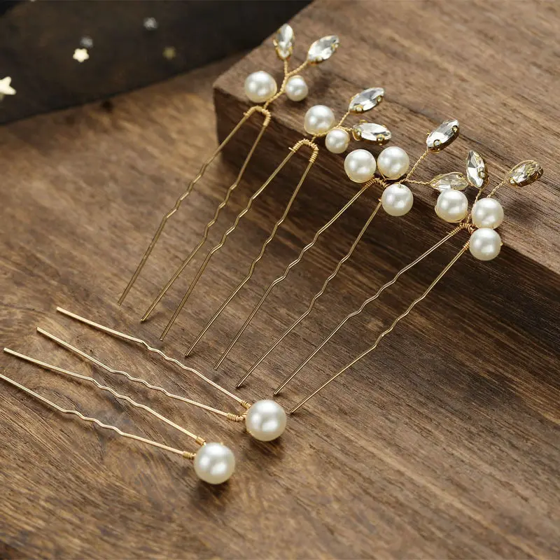 6pcs/set pearl bride wedding Hair clip crystal “U” shape hairpin wedding hair accessories