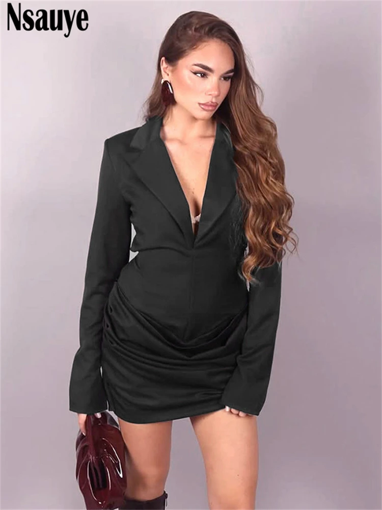 Nsauye Winter 2025 Sexy Evening Party Short Night Club Shirt Dress New Fashion Elegant Long Sleeve High Waisted Bodycon Dress