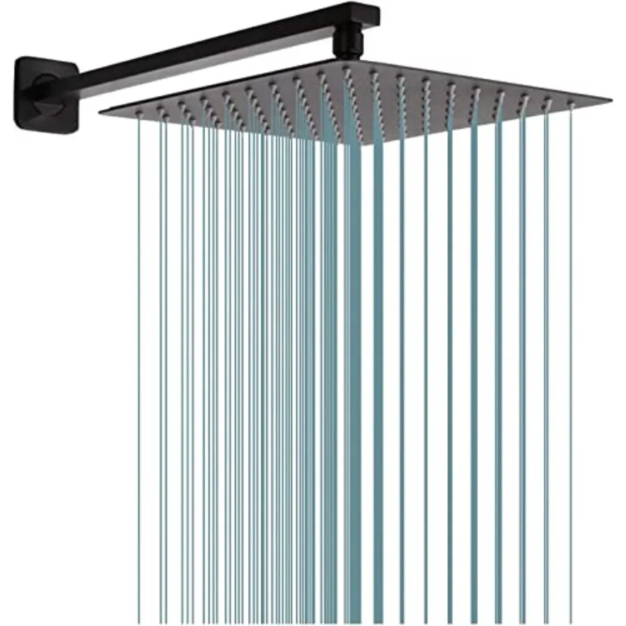 

Rain Shower Head Black 16 Inch Square Shower Arm with Matte Black Stainless Steel Large Rainfall Showerhead Full Body Coverage