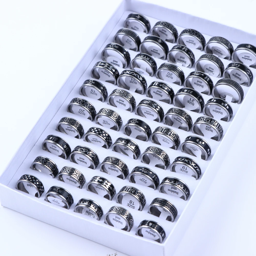 10Pcs/Lot Trendy Classic Men\'s Women\'s Oil Dripping Stainless Steel Rings, Retro Jewelry Gifts, Mixed Style