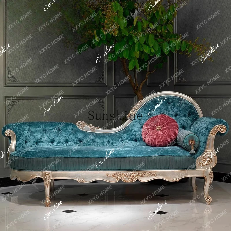 AA lazy fabric sofa neoclassical concubine collapse bedroom solid wood