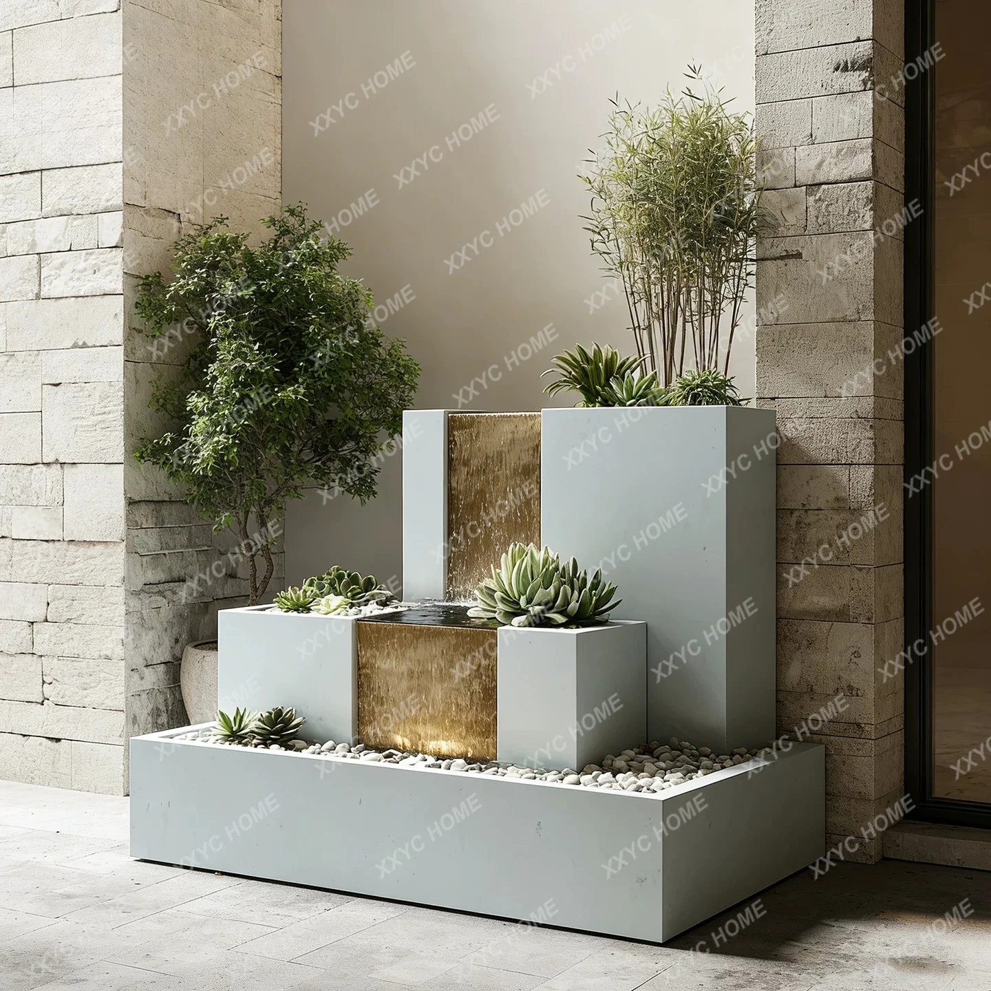 Stainless steel light luxury windbreaker flower box, flower bed water feature decoration, outdoor flowing water ornament