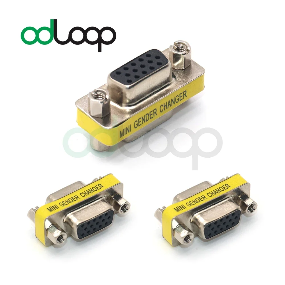 ODLOOP 3-Pack VGA SVGA HD15 Female to Female Mini Gender Changer Coupler Adapter