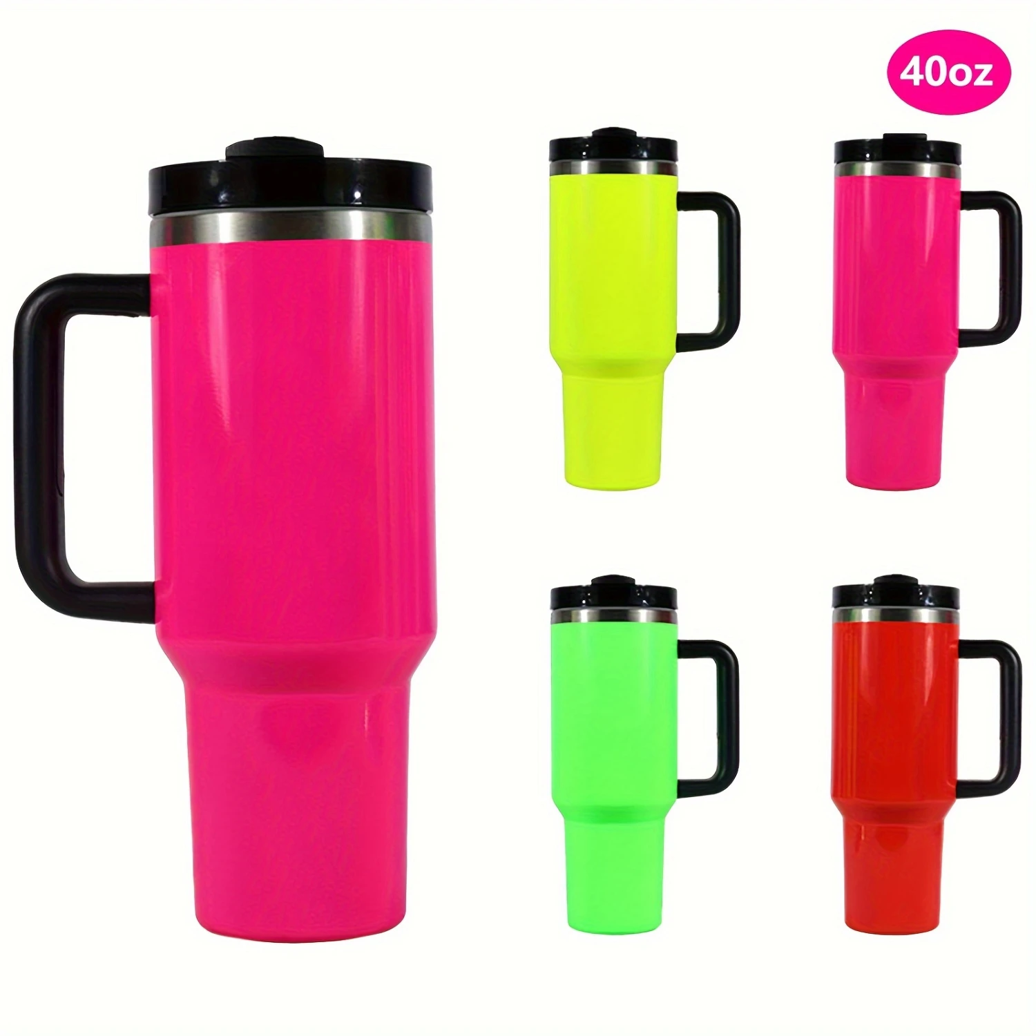 

1pc, Tumbler With Lid And Straw, 40oz Stainless Steel Thermal Water Bottle With Handle, Portable Drinking Cups, For Car, , Offic