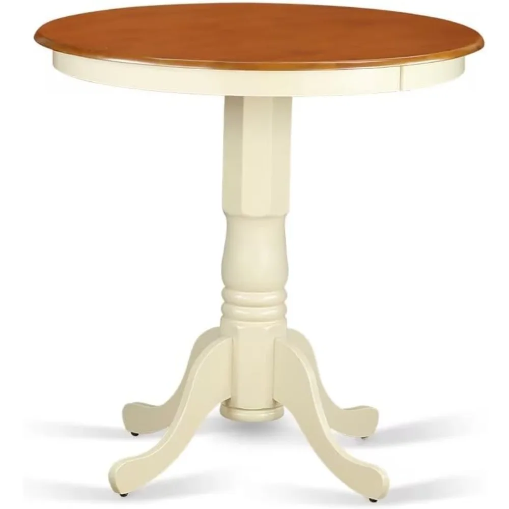 EDT-WHI-TP Eden Bar Height Counter Table - a Round Dinner Table Top with Pedestal Base, 30x30 Inch, Buttermilk & Cherry