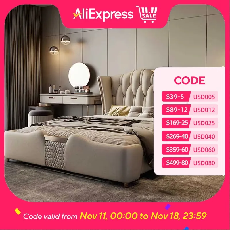 

Storage Master European Double Bed King Size Aesthetic Minimalist Twin Bed Frame Modern Wood Sleeping Camas De Casal Furniture