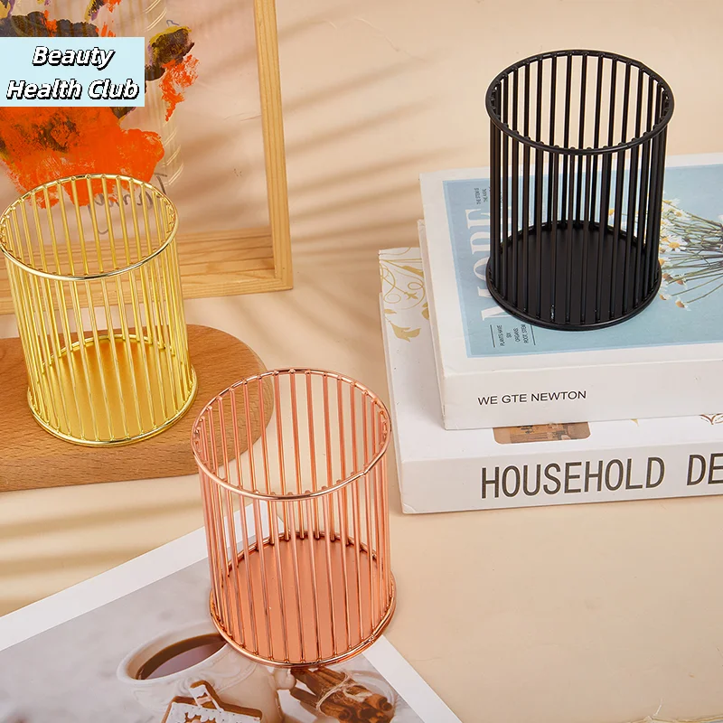 【Nordic Hollow Out Makeup Brush Holder Organizer Cylindrical Practical Pen Holder Portable Cosmetic Organizer Bucket】