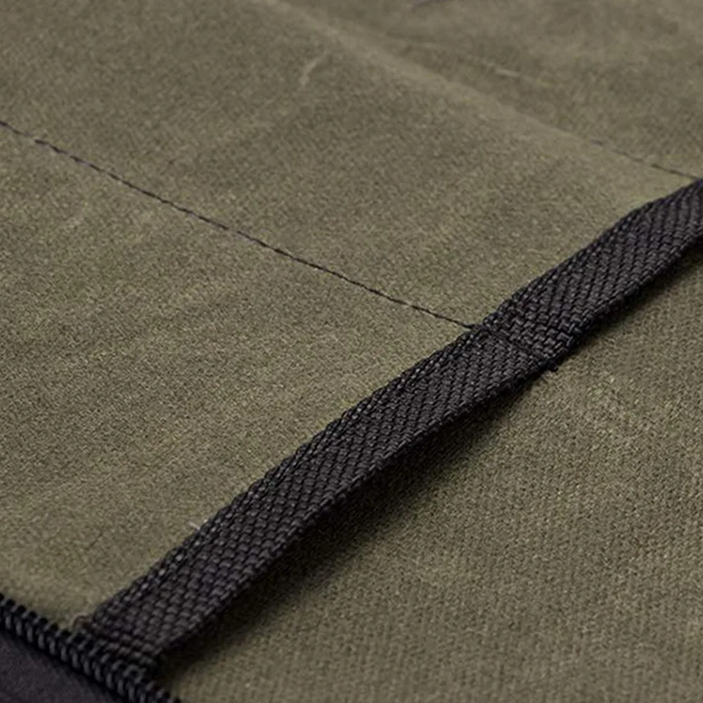 Durable 4 Slots Chef Knife Roll Bag Canvas Material Green Knife Carrying Case Zip Closure Portable Knife Bag For Kitchen Use