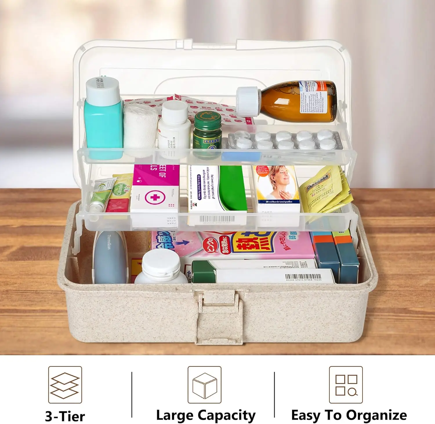 

Portable Medicine Storage with Handle,Emergency Family Medical Organizer Container for Car,Home, School, Travel, Camping, Hiking
