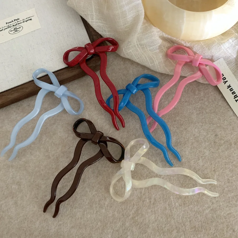 Multicolor Acetic Acid Bow Hair Stick Headdress Chinese Style U-shaped Hairpin Hair Clip Hair Accessories Pan Hair Fork Daily