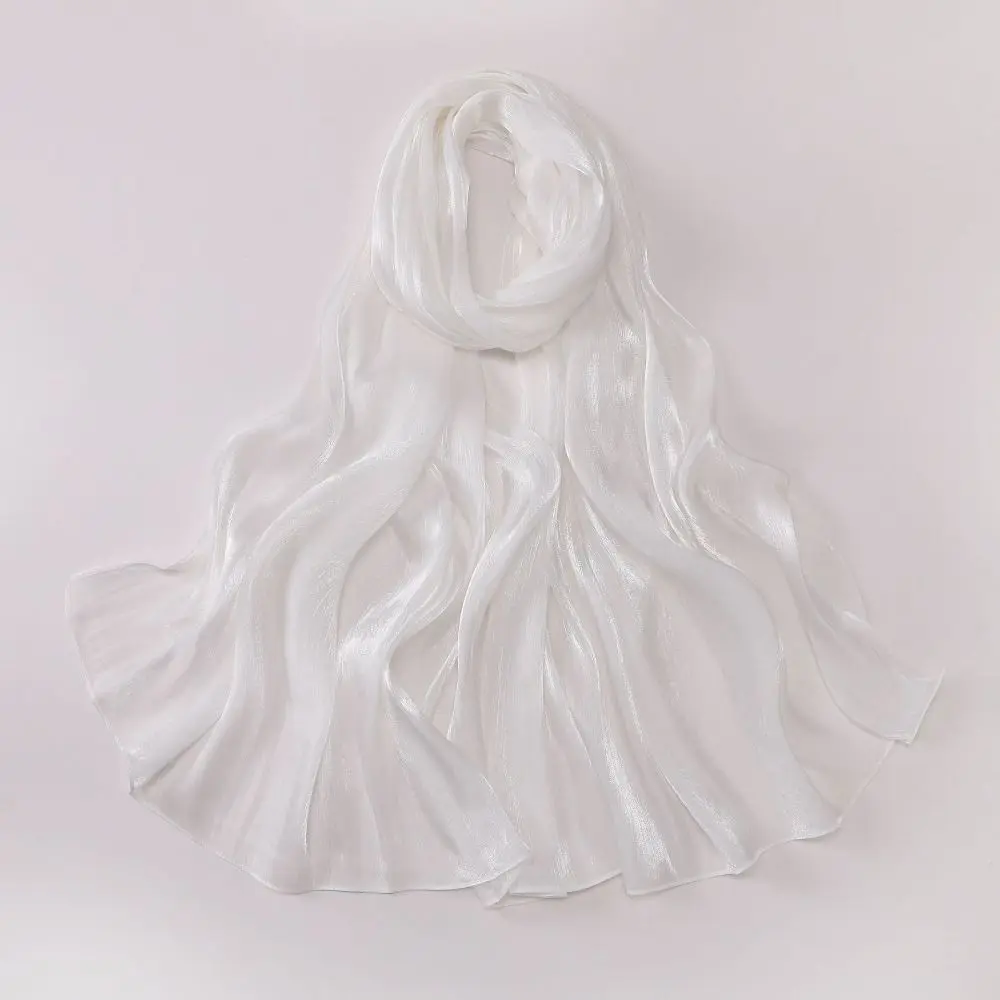 Fashion Solid Color Silk Scarf Chiffon Shining Chiffon Hijab Veil Soft Long Sunscreen shawl Outdoor image 4