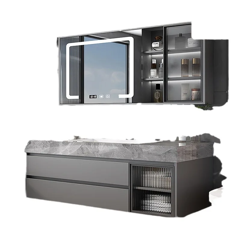 Minimalist seamless rock slab bathroom cabinet combination modern simple face wash basin washbasin basin