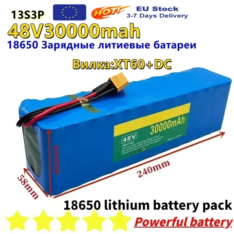 Neuer 13S3P 48 V 30 Ah Lithium-Ionen-Akku 48 V 30000 mAh 1000 W für 54,6 V elektrische leistungsstarke Batterie mit BMS