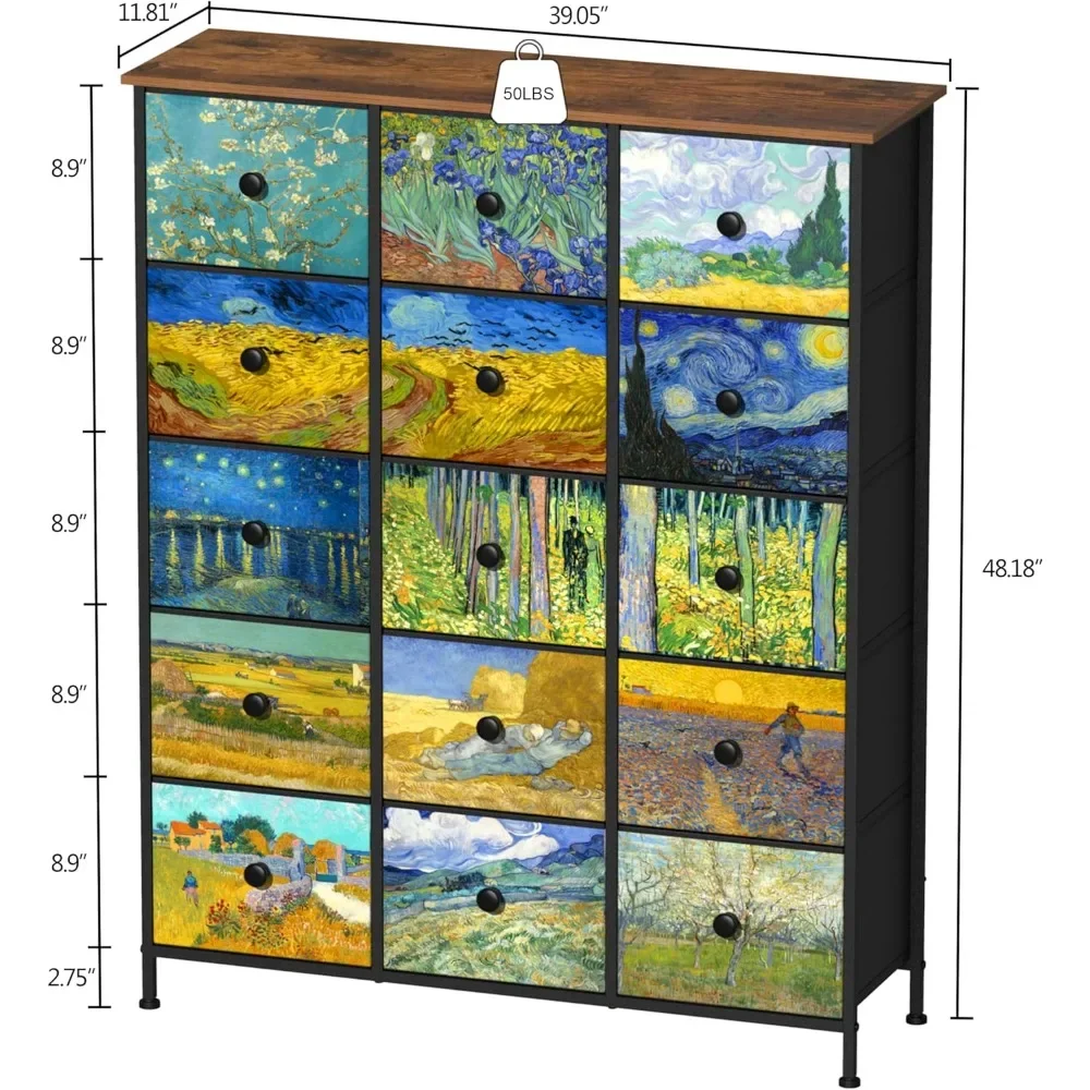 Large Tall Dresser and Chest of Drawers Van Gogh Fabric Storage Tower Drawer Dresser Furnitures Living Room Cabinets Locker File