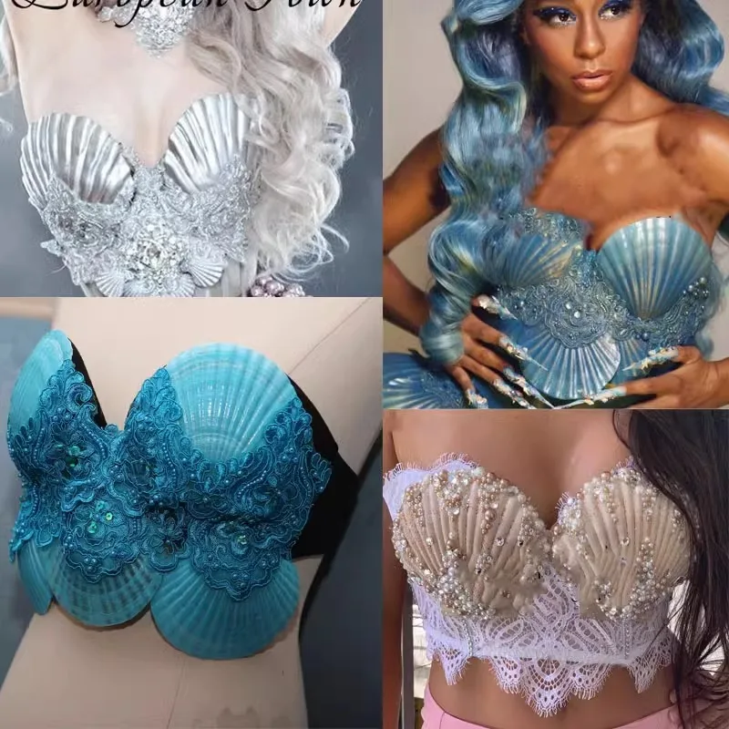 customized Mermaid Princess Scallop Chest Natural Shell Bra Pearl Mermaid Performance Costume belly dance costume