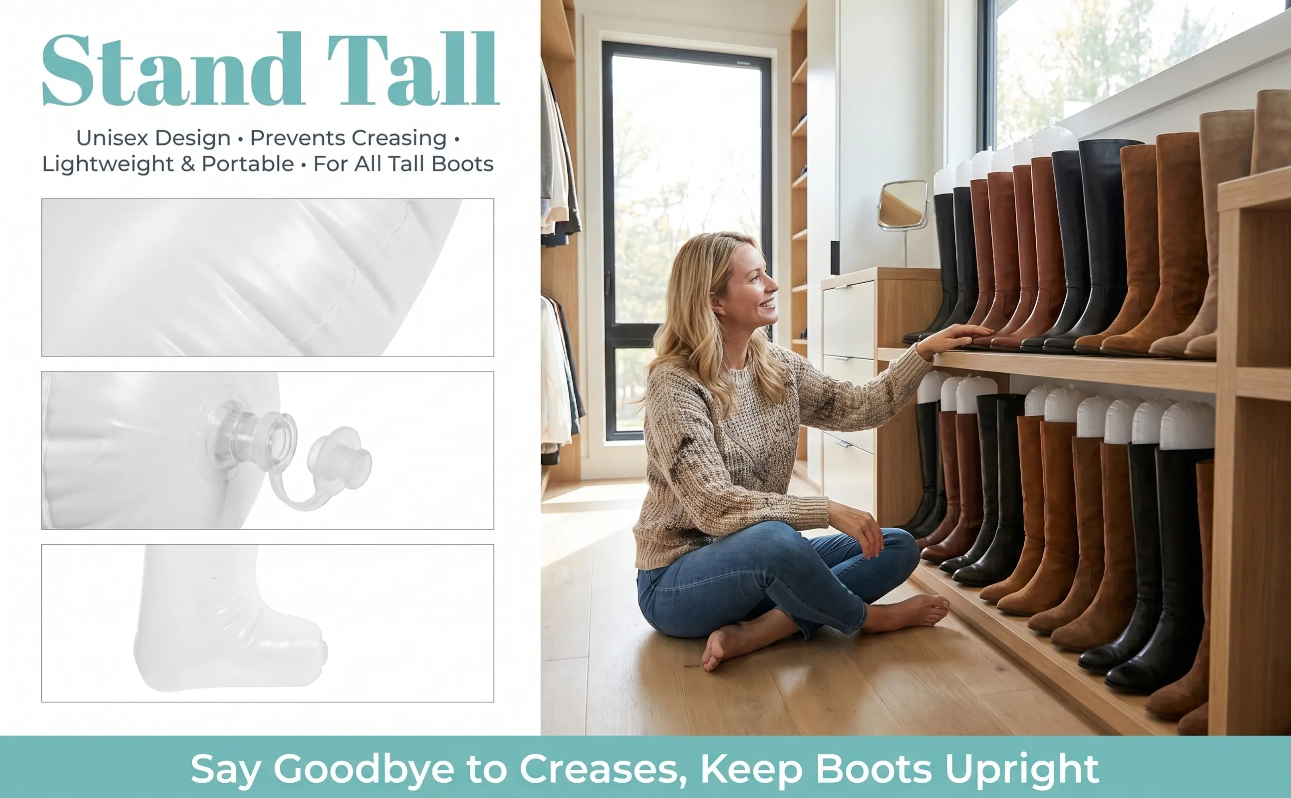 5Pairs Boots Holder Inflatable Boot Shaper Long Shoe Stand Holder Portable Boot Trees Support Form Tall Boots Shoe Shaper