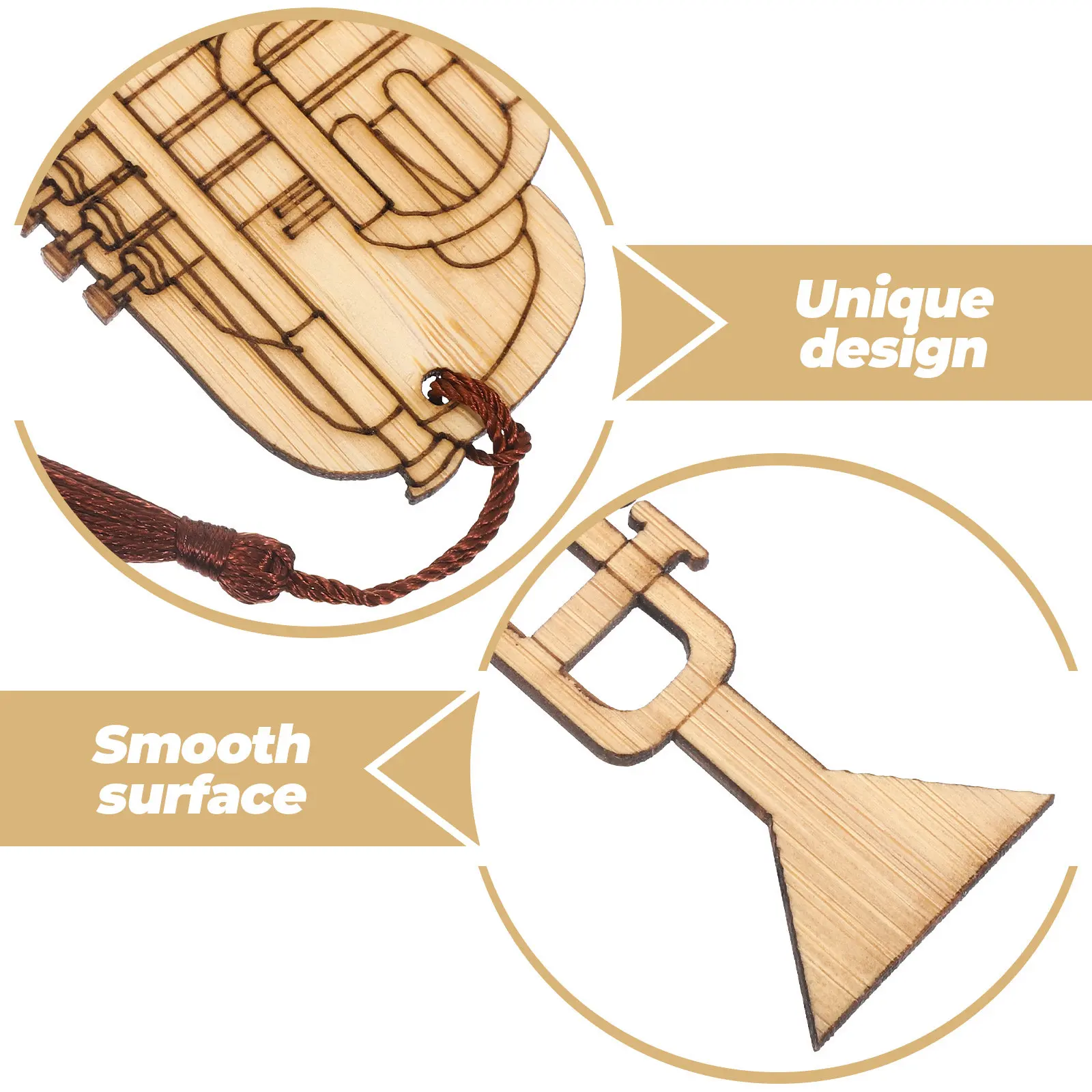 5Pcs Bamboo Instrument Shape Bookmarks Decorative Reading Page Markers for Home Office School Gift Bulk Bookmarks for Adults