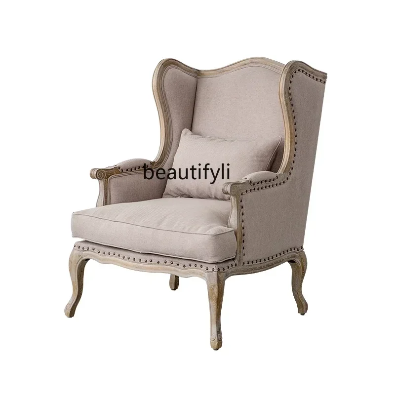 

Y Solid wood oak sofa chair single sofa, linen sofa, sofa chair soft bag armchair