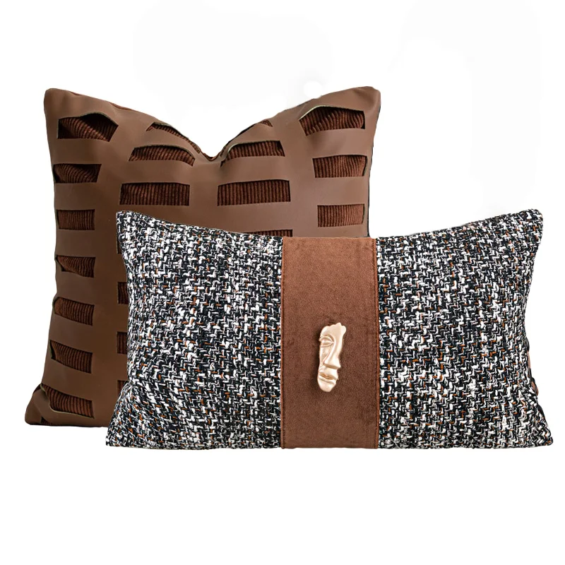 

Декоративная наволочка из искусственной кожи, чехол для подушки, черный и коричневый тканый узор, квадратная наволочка