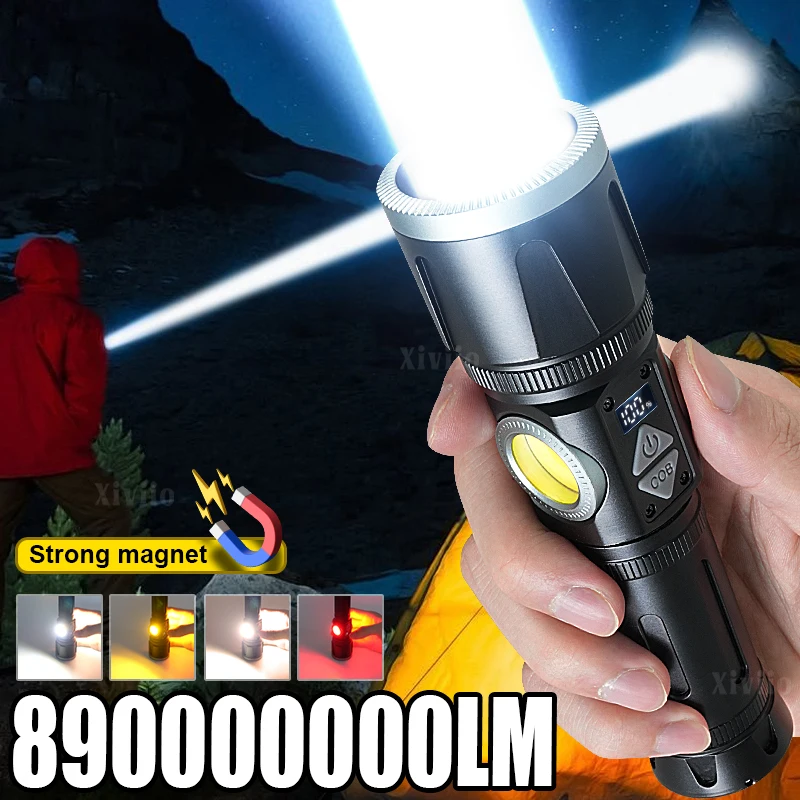 

Ultra Bright LED Flashlight 89000000LM Strong Lights Rechargeable COB Torch Long Range Tactical Lamp for Outdoor Camping Lantern