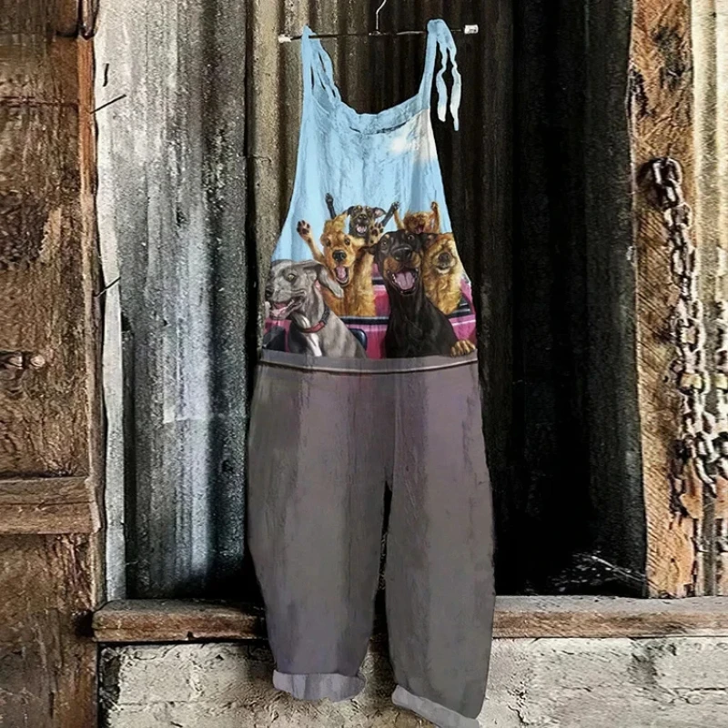 Women's Adjustable Halter Romper Hip Hop Style Dog Print Spring/summer Outdoor Street Casual Wear Breathable And Comfortable
