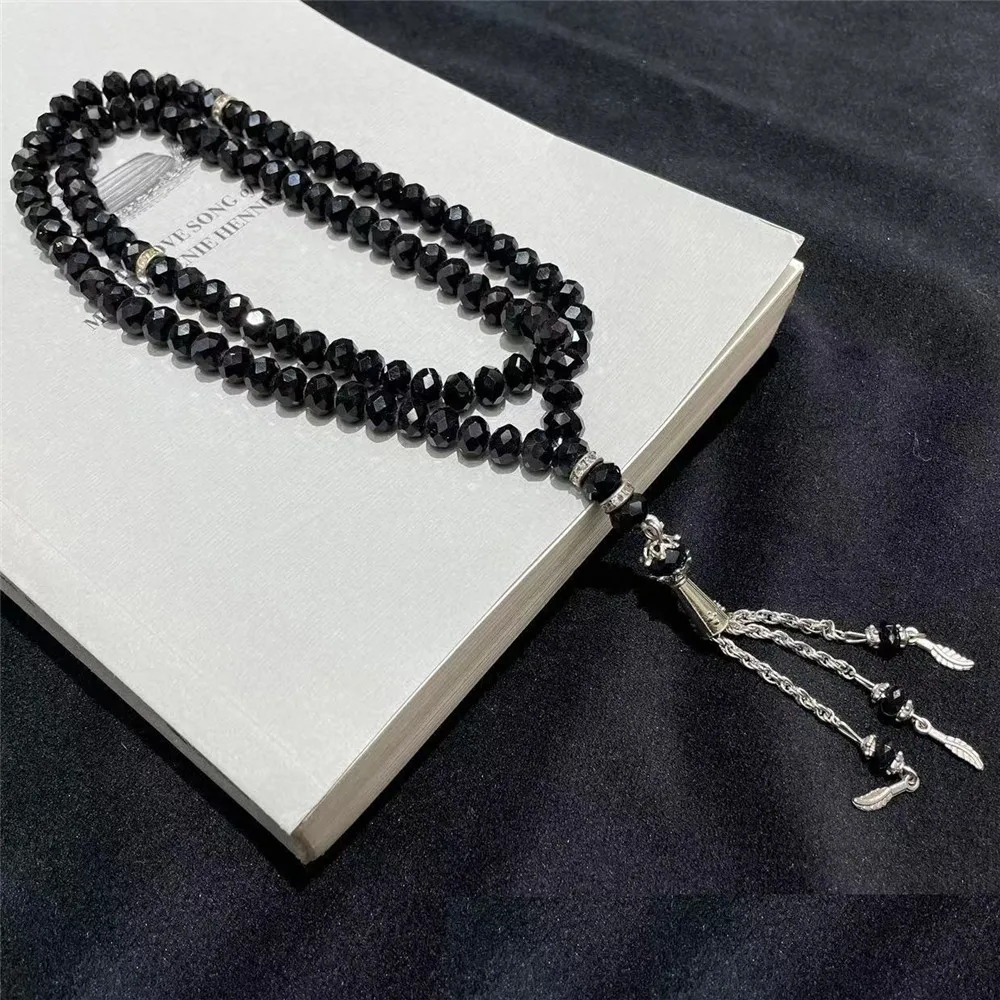 Islamic Muslim Prayer Beads Glass Crystal Tasbih Tasbeeh Misbaha Faceted 99 Bead Rosary Allah Muhammad Ramadan Tassel Bracelet