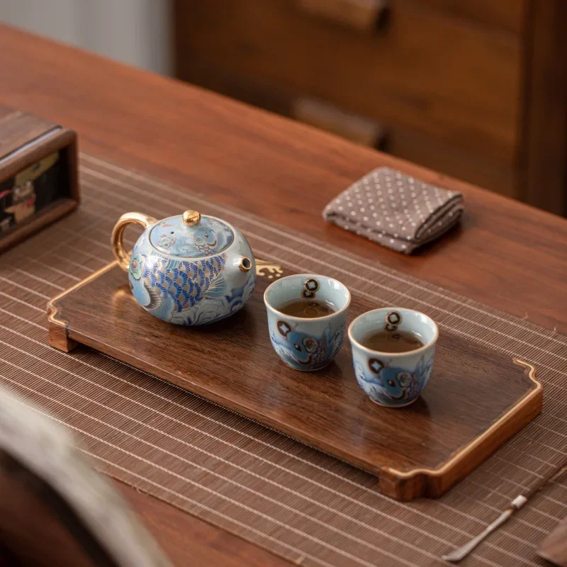 Gold-painted Kung Fu Tea Set One Pot and Two Cups High-end Ceramic Gift Box Colorful Tea Ceremony Gift Practical Birthday Gift
