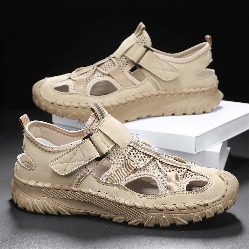 CYYTL Men Shoes Sandals Summer Beach Breathable Hiking Outdoor Leather Fashion Designer Luxury Flat Fisherman Close Toe Sneakers