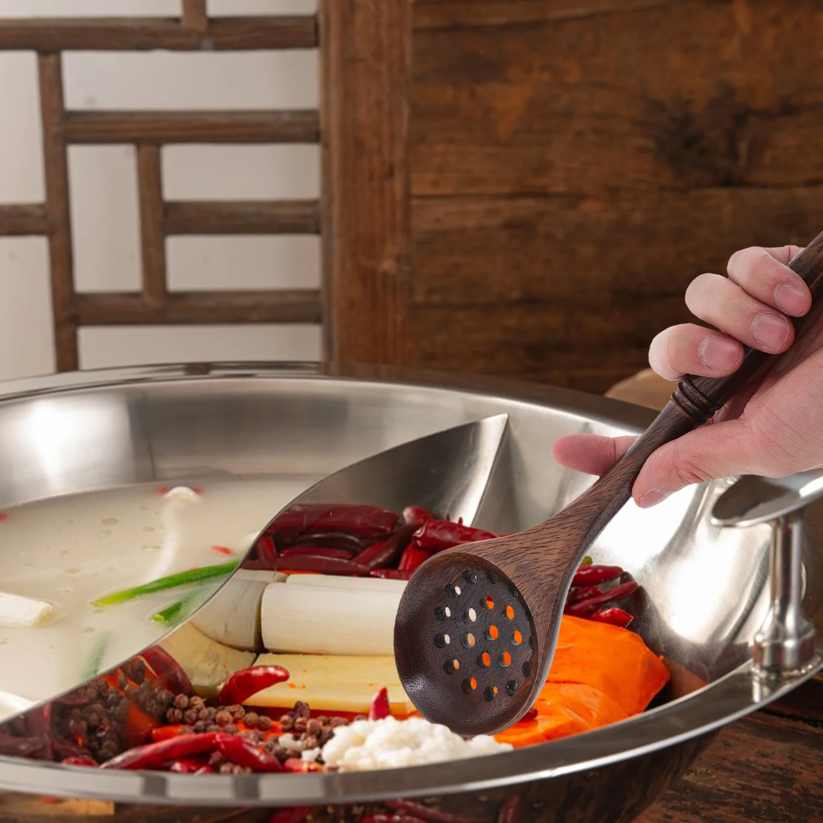 

Long Handle Wooden Cooking Spoon Skimmer Scoop Colander Ladle Non-Stick Kitchenware Stirring Frying Serving Deep Strainer