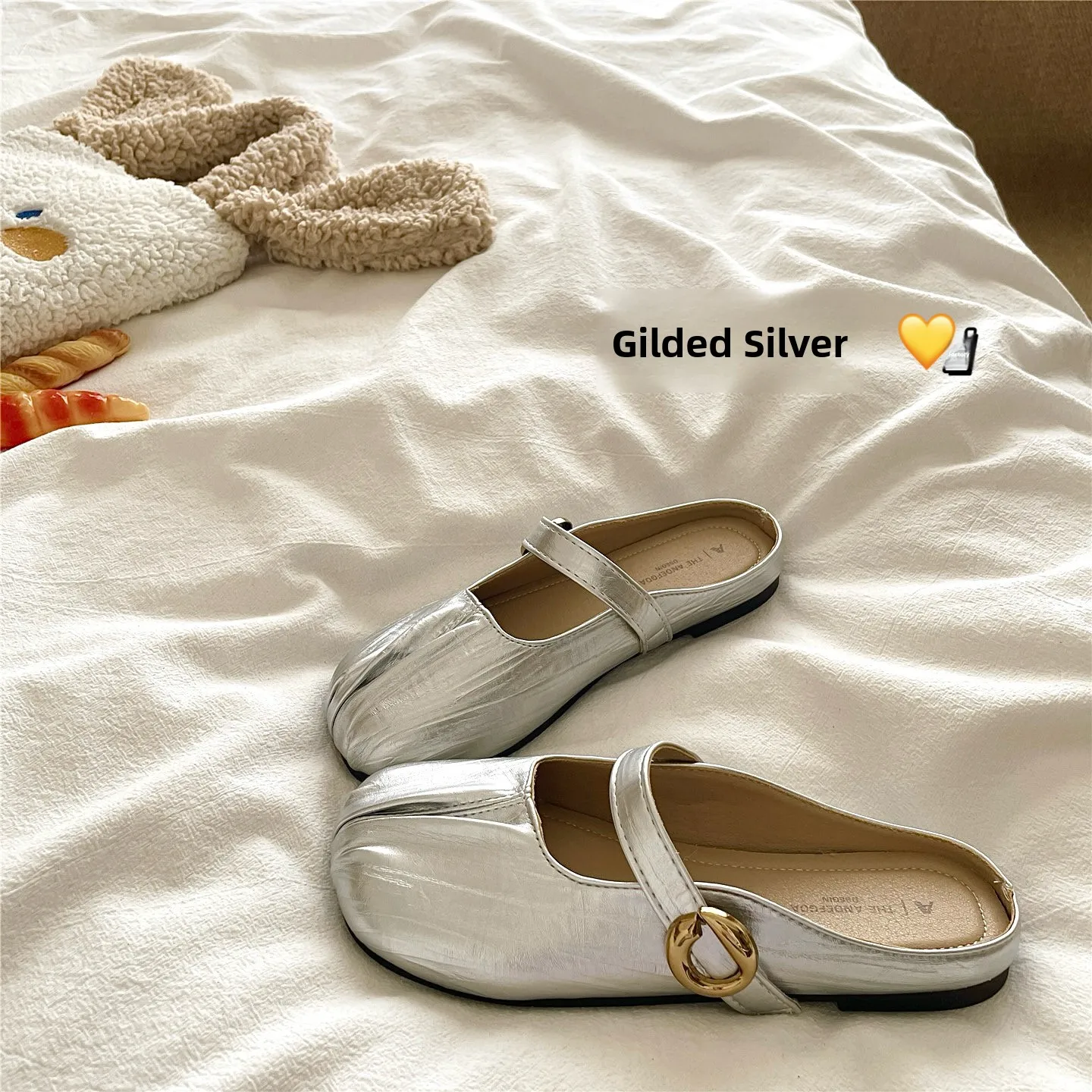 

Silver Ins Mary Jane Sandals Women's Breathable Summer Headed Half Slip-On Slippers Casual Style Hollow out Roman Style
