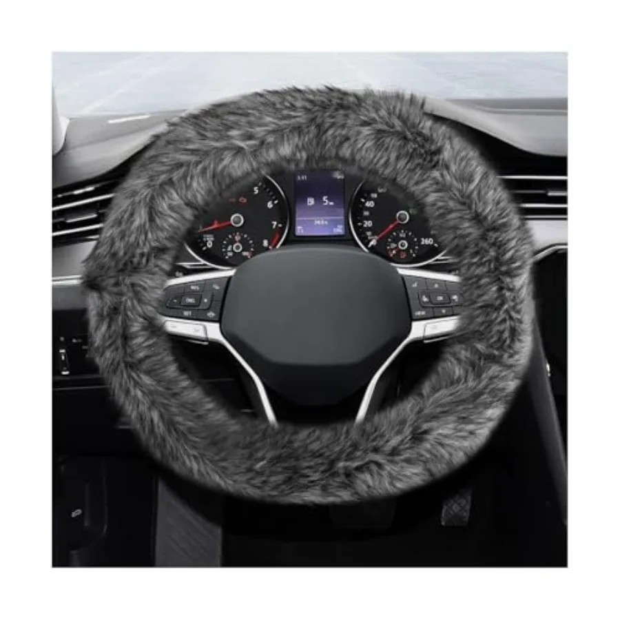 

Fluffy Steering Wheel Cover 15 Inch Anti-Slip Microfiber Plush Fuzzy Steering Wheel Cover Winter Warm Elastic Fuzzy Steering Wh