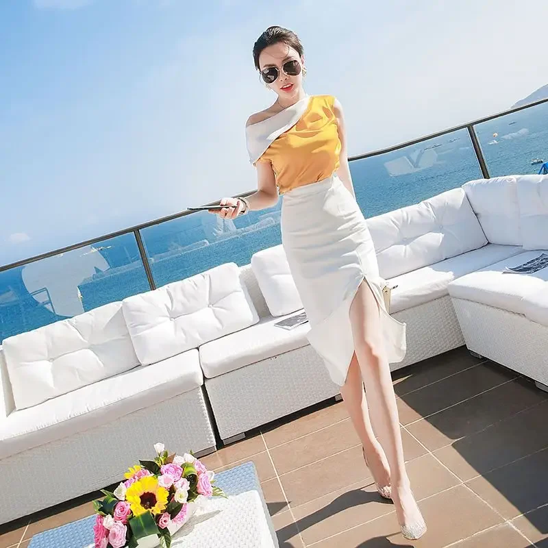 2 Pieces Sets For Women Ruffles Short Sleeve Sexy Mature Woman Outfit Skirt Summer Clothes 2024 Korean Style Promotion Full Y2k