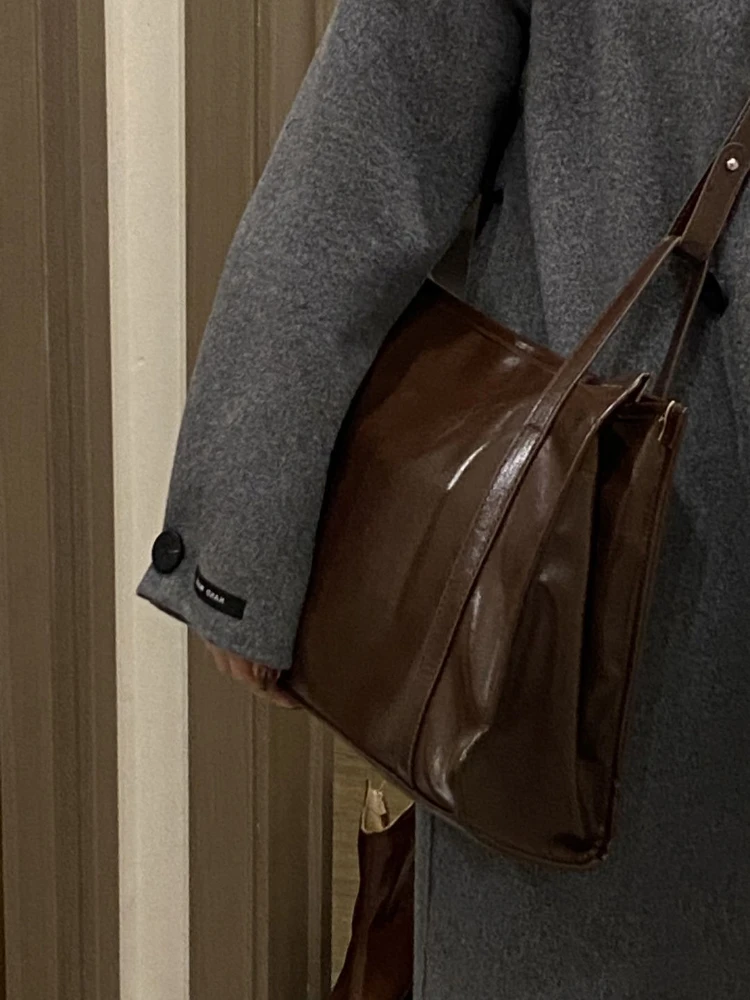 

Pu Leather Commuter Texture Simple Handbags Students Casual Pure Tote Bolsas Large Capacity Vintage Shoulder Bags for Women