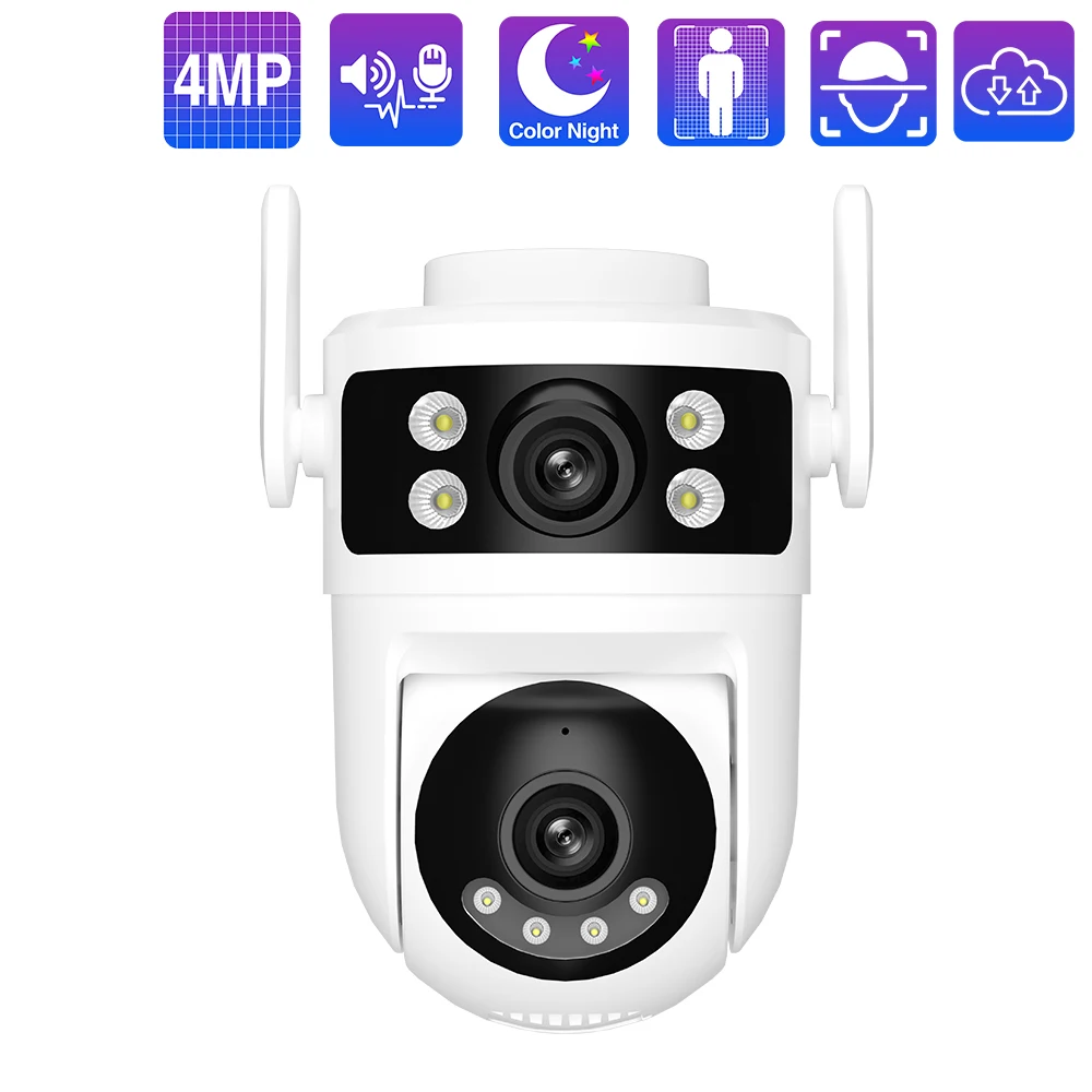 Techage Wireless Security IP Camera 2K 4MP HD Dual Lens Wifi PTZ Camera 2.4/5Ghz Auto Tracking Surveillance Camera Yoosee Outdoo