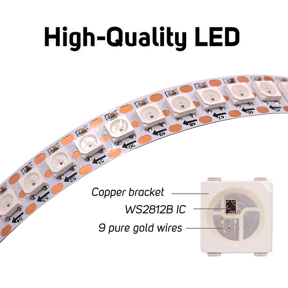 WS2812B RGB LED Strip 5V 5050 Addressable Full Color LED Tape Pixel Lights 30/60/144 LEDs/M Waterproof Ribbon Diode White PCB