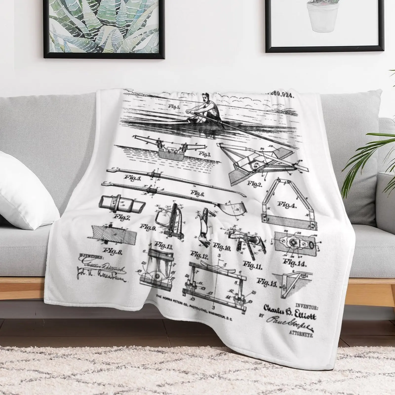 Rowing Sport Rower Sculling Single Scull Boat Vintage Patent Throw Blanket Thermals For Travel Heavy Blankets