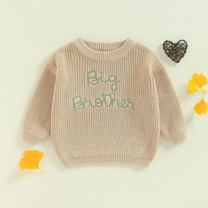 Toddler Baby Boy Big Brother Sweater Embroidery Chunky Knit Pullover Top Promote to Big Brother Shirt Fall Winter Clothes