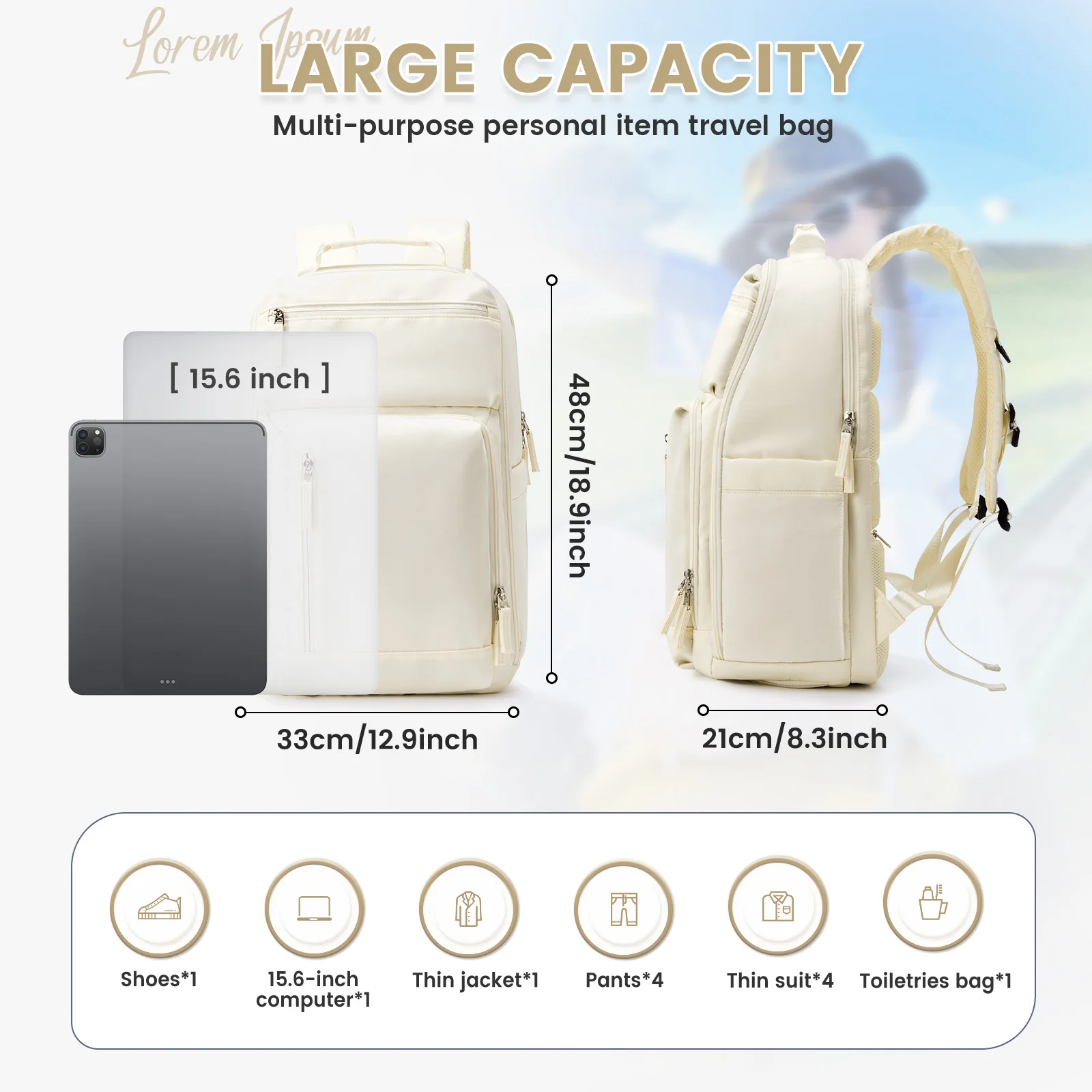Large Capacity Travel Backpack Laptop Backpack for Women Men Waterproof Hand Luggage Bag Back-to-School Storage Laptop Bookbag