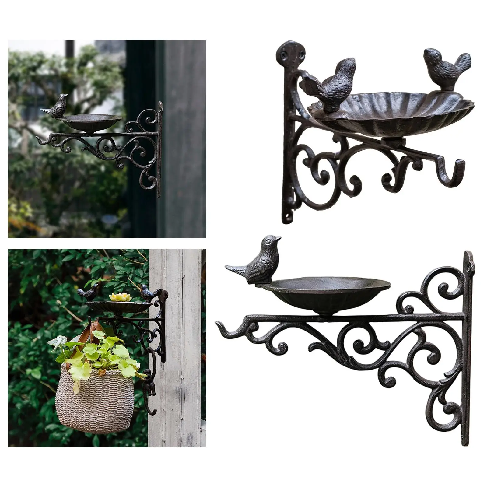 Bird Feeder Iron Multifunction Lovely Sturdy Detachable Bird Bath with Hanging Bracket for Trees Indoor Outdoor Railing Decor