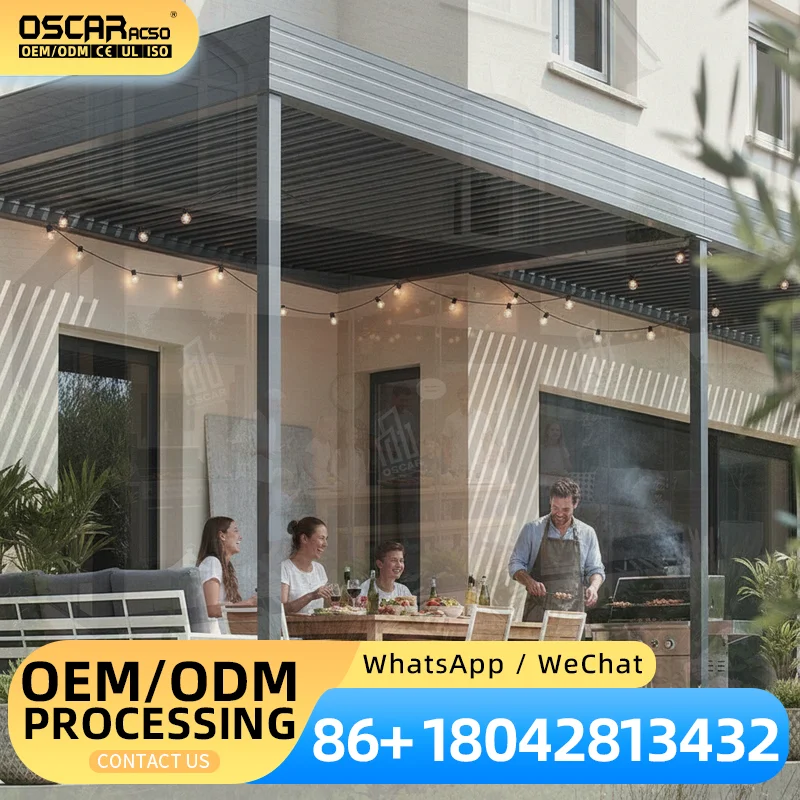 Waterproof Electric Louvered Roof Motorized Pavilion Pressure Treated Wood Coated Frame pergola