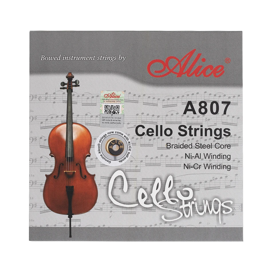 Alice A807 Cello Strings Braided Steel Core Ni-Al / Ni-Cr Alloy Winding Full Set For 4/4 Cello Performance Using Cello Strings