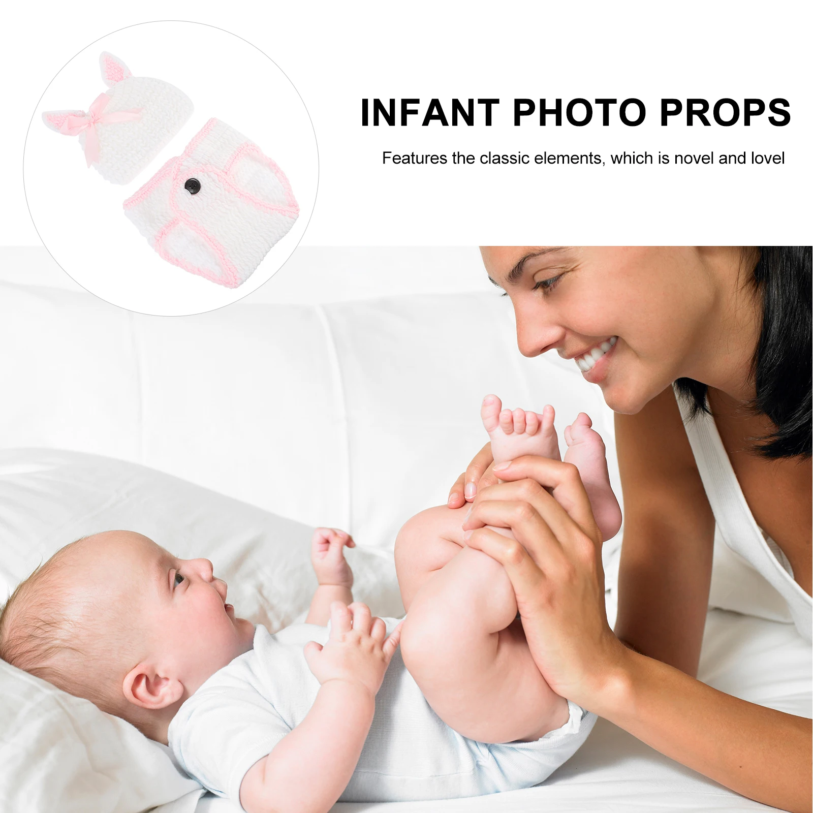 

Bunny Yarn Outfit Newborn Photography Supplies 100 Days Photoshoot Crochet Hat Pants Adorable Ear Tail Warm Infant Shoot Props