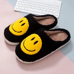 Smiley face cotton slippers for women in winter plus velvet thick-soled home warm confinement shoes indoor non-slip couple plush